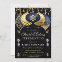 Blue and Gold Glitzer Baubles 16 . Geburtstag