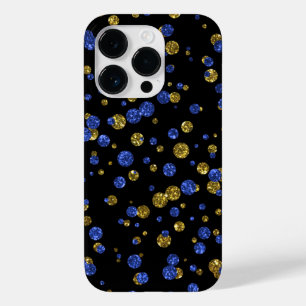 Blue and Gold Glitzer Confetti auf Black Phone Cas Case-Mate iPhone 14 Pro Hülle