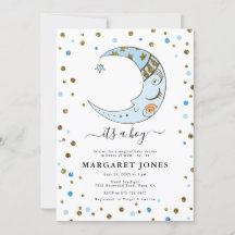 Blue and Gold Glitzer Confetti Moon Babydusche