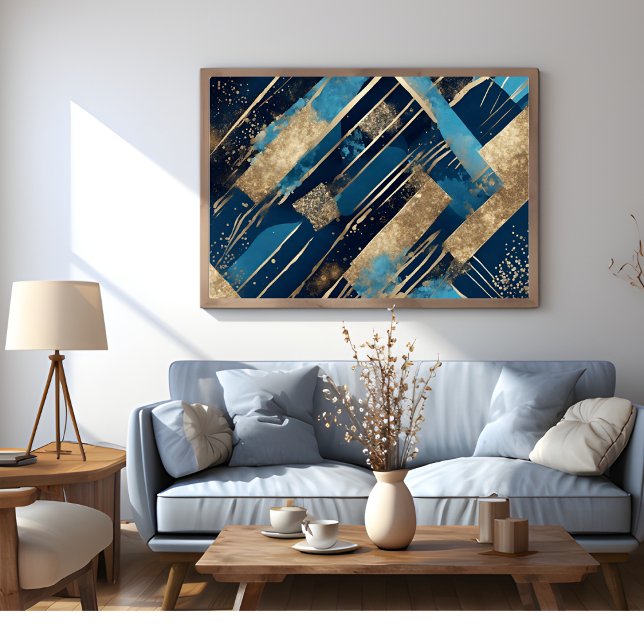 Blue and Gold Glitzer Elegantes Modern Art Poster (Blue And Gold Glitter Elegant Modern Art Poster)