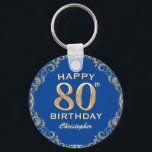 Blue and Gold Glitzer Frame der 80. Geburtstagspar Schlüsselanhänger<br><div class="desc">80. Geburtstagsparty Blue and Gold Glitzer Frame Schlüsselanhänger. Für weitere Anpassungen klicken Sie bitte auf die Schaltfläche "Anpassen" und verwenden Sie unser Designwerkzeug,  um diese Vorlage zu ändern.</div>