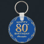 Blue and Gold Glitzer Frame der 80. Geburtstagspar Schlüsselanhänger<br><div class="desc">80. Geburtstagsparty Blue and Gold Glitzer Frame Schlüsselanhänger. Für weitere Anpassungen klicken Sie bitte auf die Schaltfläche "Anpassen" und verwenden Sie unser Designwerkzeug,  um diese Vorlage zu ändern.</div>