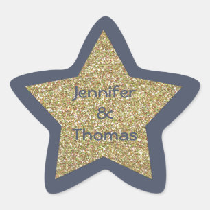 Blue and Gold Glitzer Look Star Wedding Sticker