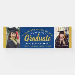 Blue and Gold Glückwunschs Grad 2 Foto Abschluss Banner