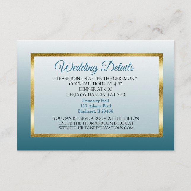 Blue and Gold Gradient Wedding Details Card Begleitkarte (Vorderseite)