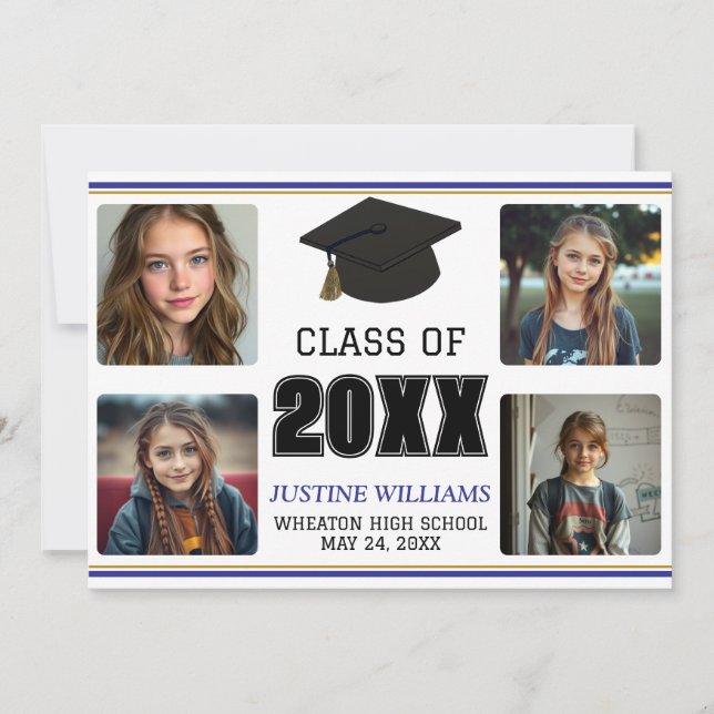 Blue and Gold Graduation  Announcement Ankündigung (Vorderseite)