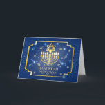 Blue and Gold Hanukkah Foto Card Feiertagskarte<br><div class="desc">Versenden Sie in dieser Urlaubssaison personalisierte Grußkarten mit Ihrem Lieblings-Foto, Namen und Gruß auch, Ihre Wahl der Kartengröße. (Designed by Freepik). (Designed by Freepik). ()Die Karte ist einfach zu anpassen mit Ihrem Wortlaut, Schriftart, Schriftart Farbe.() Nicht genau das, was Sie suchen? Alle unsere Produkte können auf Ihre Bedürfnisse zugeschnitten werden,...</div>