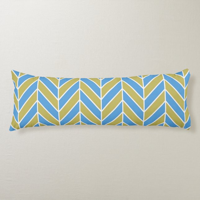 Blue and Gold Herringbone Seitenschläferkissen (Vorderseite)