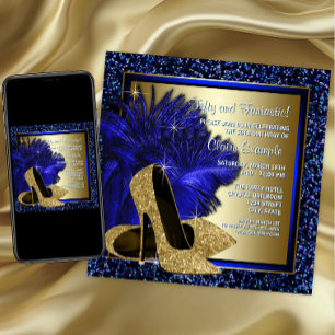 Blue and Gold High Heels Frauen Geburtstagsparty Einladung