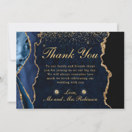 Blue and Gold Imitats Glitzer Agate Wedding Dankeskarte