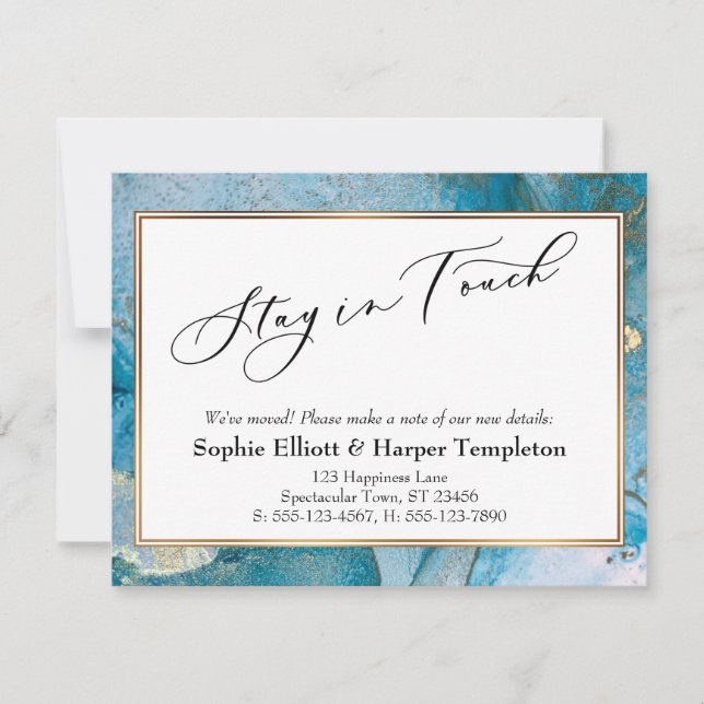 Blue and Gold Ink Elegante Neue Adresse Ankündigun Mitteilungskarte (Vorderseite)