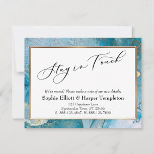 Blue and Gold Ink Elegante Neue Adresse Ankündigun Mitteilungskarte