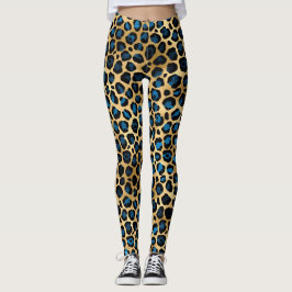 Blue and Gold Leopard Leggings