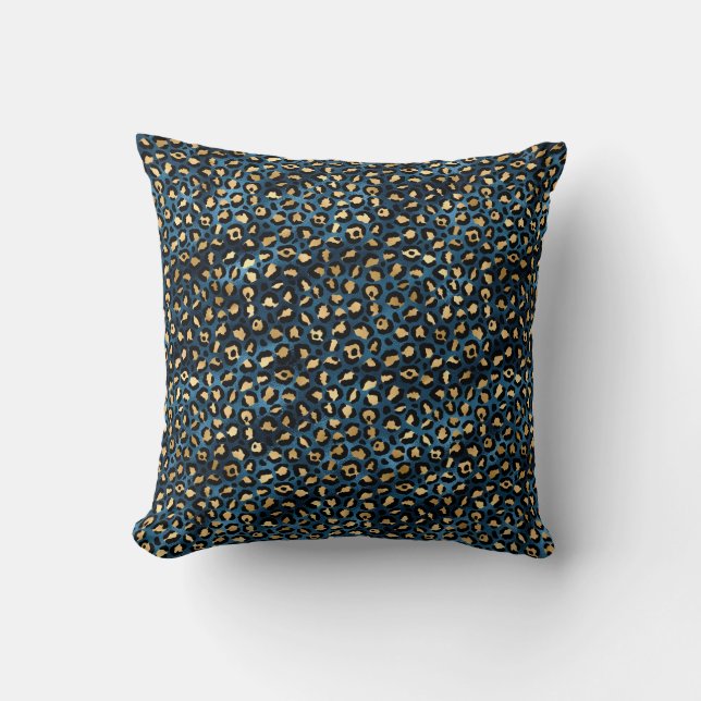 Blue and Gold Leopard Serie Design 1 Kissen (Vorderseite)