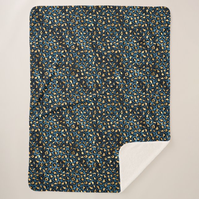 Blue and Gold Leopard Serie Design 1 Sherpadecke (Vorderseite)