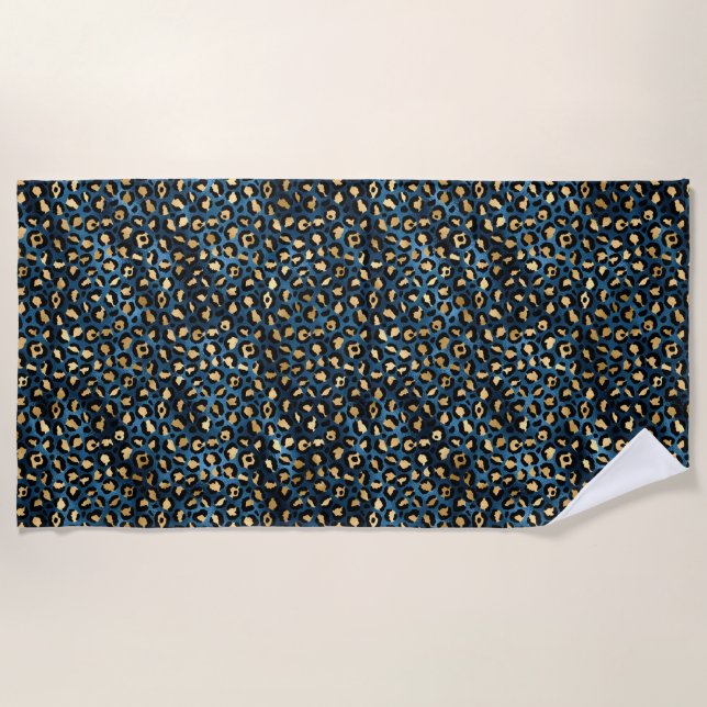 Blue and Gold Leopard Serie Design 1 Strandtuch (Vorderseite)