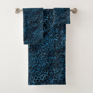 Blue and Gold Leopard Serie Design 3 Badhandtuch Set