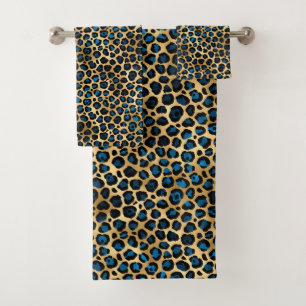 Blue and Gold Leopard Serie Design 4 Badhandtuch Set