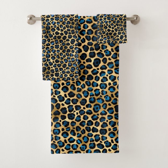 Blue and Gold Leopard Serie Design 4 Badhandtuch Set (Insitu)