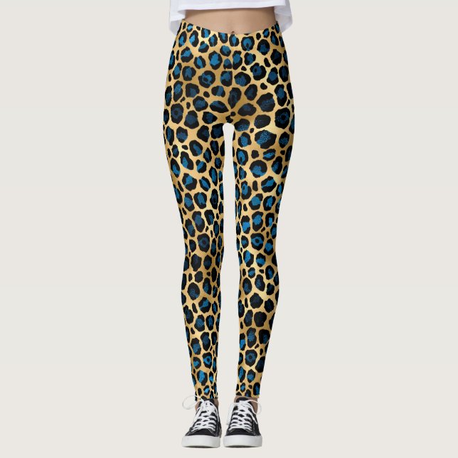 Blue and Gold Leopard Serie Design 4 Leggings (Vorderseite)