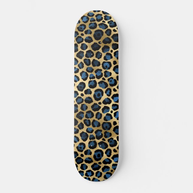 Blue and Gold Leopard Serie Design 4 Skateboard (Vorderseite)