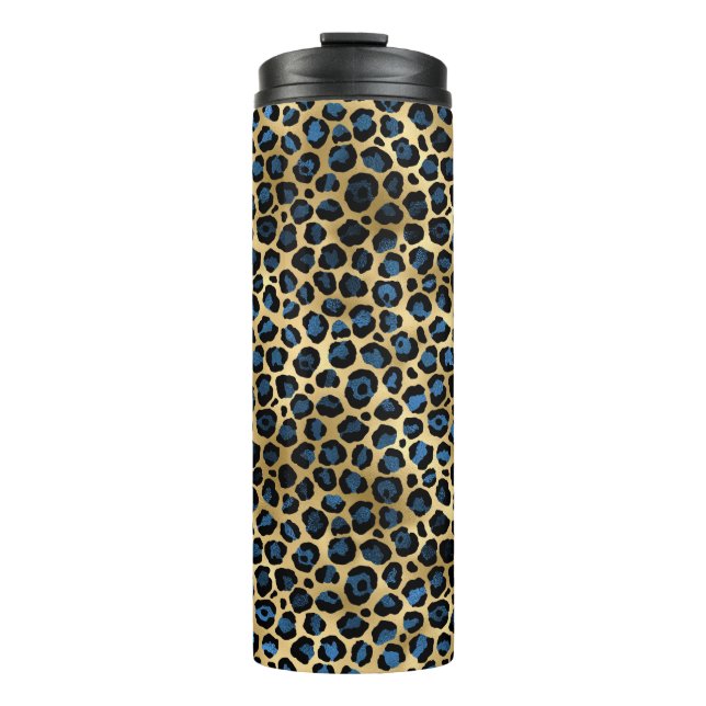 Blue and Gold Leopard Serie Design 4 Thermosbecher (Vorderseite)