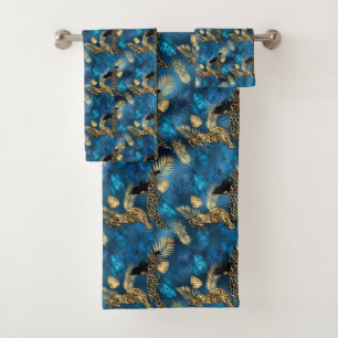 Blue and Gold Leopard Serie Design 6 Badhandtuch Set