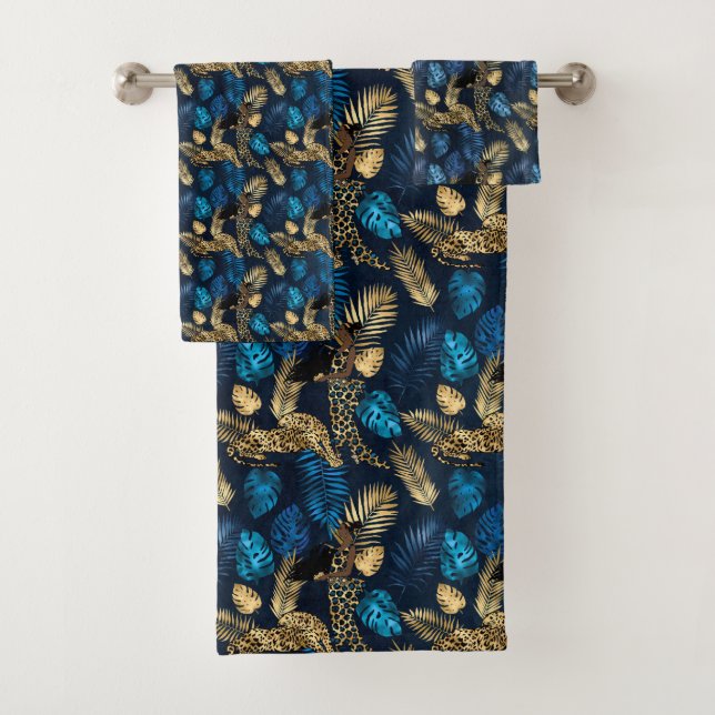 Blue and Gold Leopard Serie Design 8 Badhandtuch Set (Insitu)