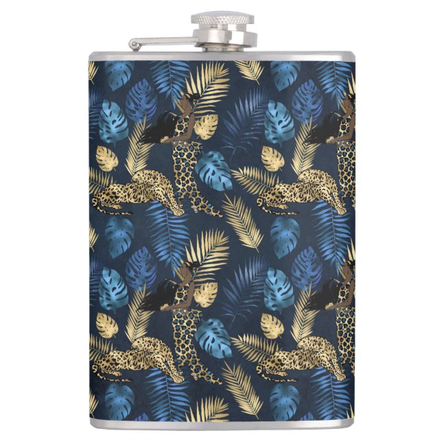 Blue and Gold Leopard Serie Design 8 Flachmann (Vorderseite)