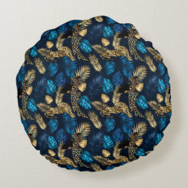 Blue and Gold Leopard Serie Design 8 Rundes Kissen