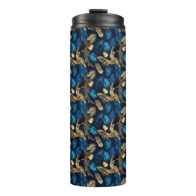 Blue and Gold Leopard Serie Design 8 Thermosbecher (Vorderseite)