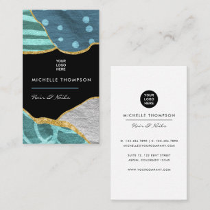 Blue and Gold Linen Fabric Business Card Visitenkarte