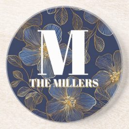 Blue and Gold Luxury Floral Wedding Invitation Getränkeuntersetzer