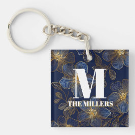 Blue and Gold Luxury Floral Wedding Invitation Schlüsselanhänger