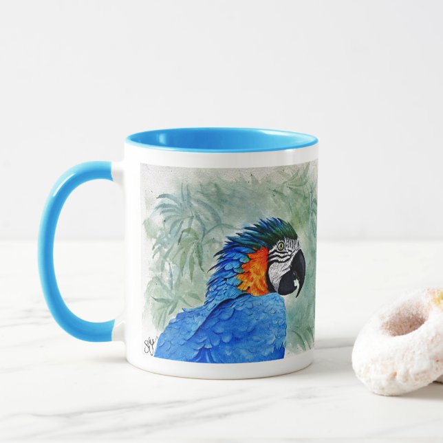 Blue and Gold Macaw Tasse (Mit Donut)