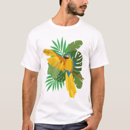 Blue and Gold macaw with leaves T-Shirt