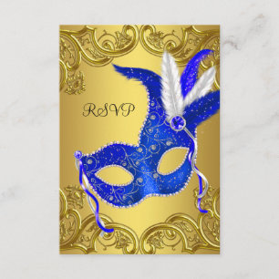 Blue and Gold Masquerade Party UAWG RSVP Karte