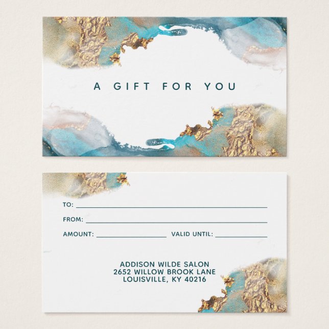 Blue and Gold Modern Art Liquid Ink Gift Card (Vorne & Hinten)