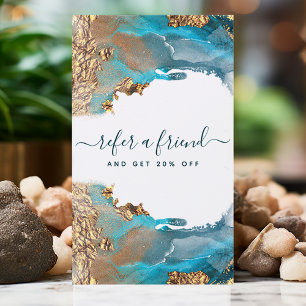 Blue and Gold Moderne Art Liquid Ink Business Empfehlungskarte