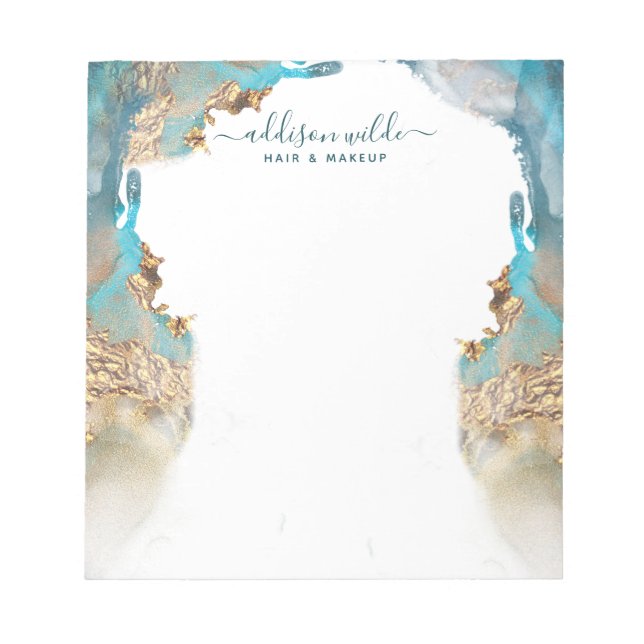 Blue and Gold Moderne Art Liquid Ink Business Notizblock (Vorderseite)