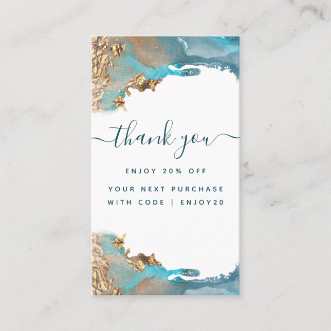 Blue and Gold Moderne Art Liquid Ink Business Rabattkarte (Vorderseite)