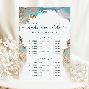 Blue and Gold Moderne Art Liquid Ink Service Preis Menükarte