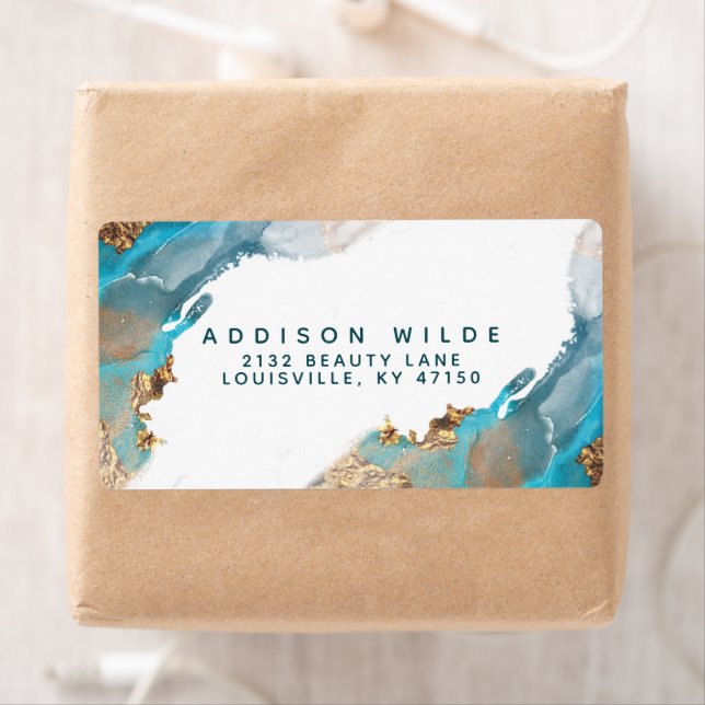 Blue and Gold Moderne Art Liquid Ink Shipping (Insitu)