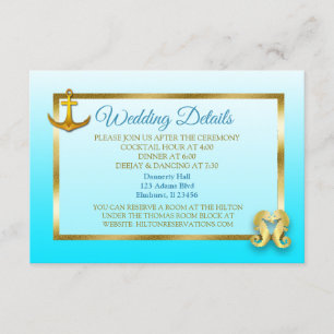 Blue and Gold Nautical Wedding Details Card Begleitkarte