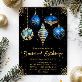 Blue and Gold Ornament Exchange Party Einladung