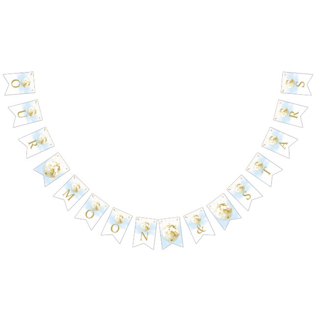 Blue and Gold Over Moon and Stars Baby Shower Wimpelkette (Alle)