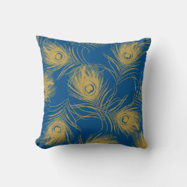 Blue and Gold Peacock Feather Kissen