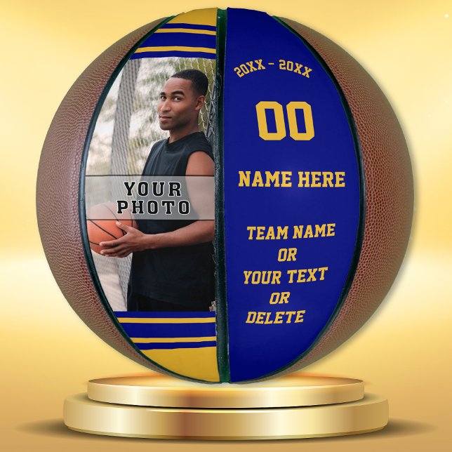 Blue and Gold Personalisiert Basketball mit FOTO (Photo Basketball. Senior Night Basketball Gifts. Basketball team gifts. Gifts for basketball seniors)