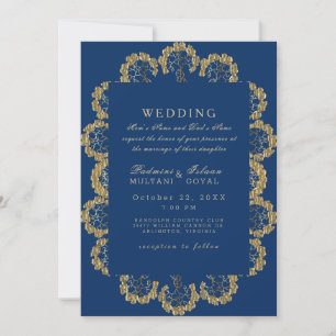 Blue and Gold Regal Indian Style Wedding Einladung