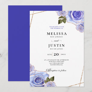 Blue and Gold Rose Glitzer Hochzeitseinladung Einladung
